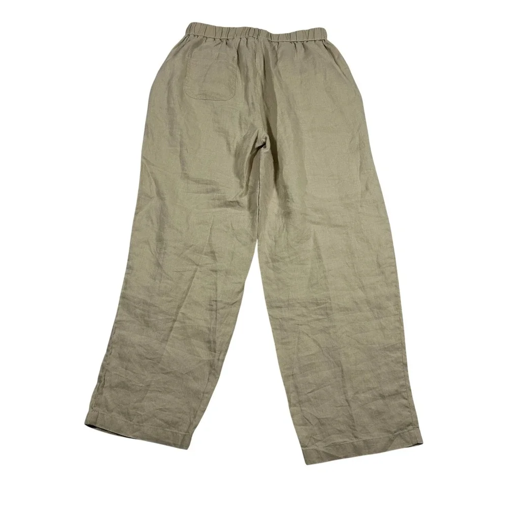 Quince Linen Pants Women XS Beige Premium Flax Wide Leg Cropped Elastic Waist